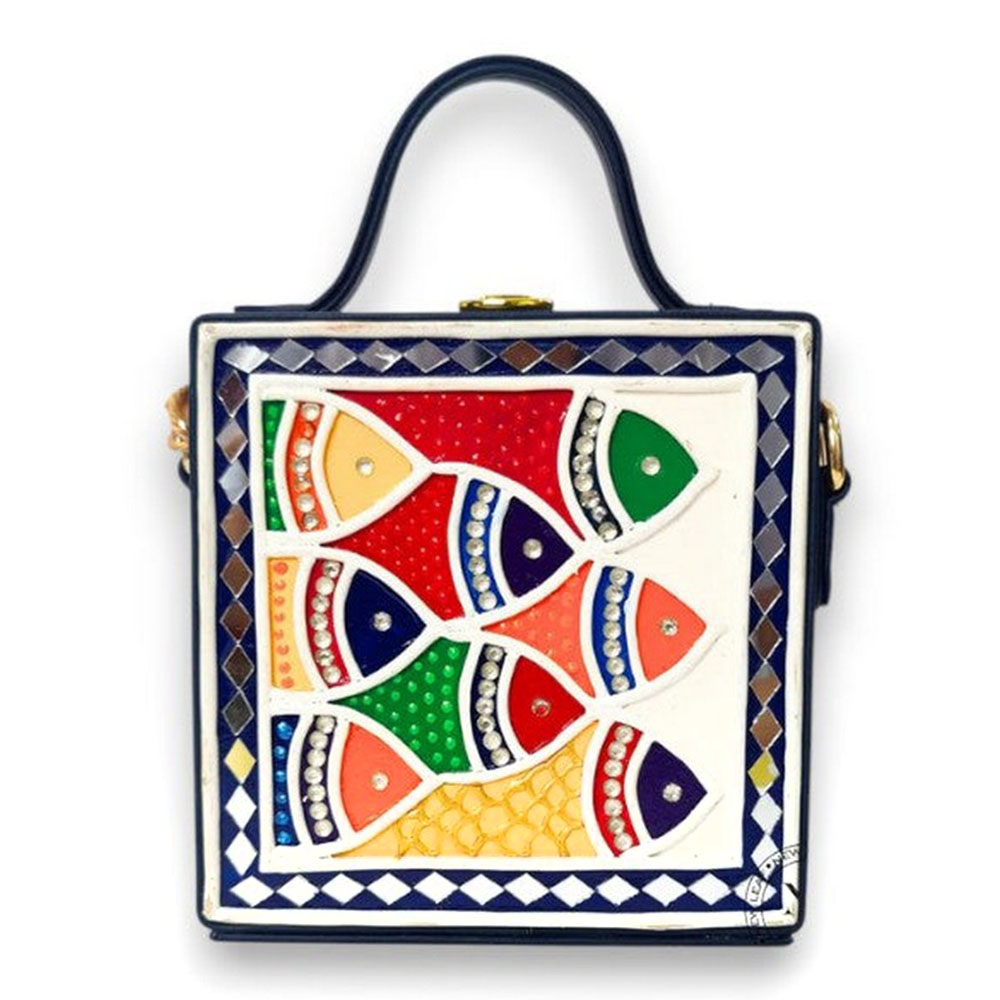 Mini Fish Lippan Art Handcrafted Square Sling Bag